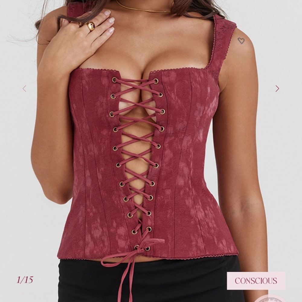 House of CB Burgundy Lace-Up Corset Top